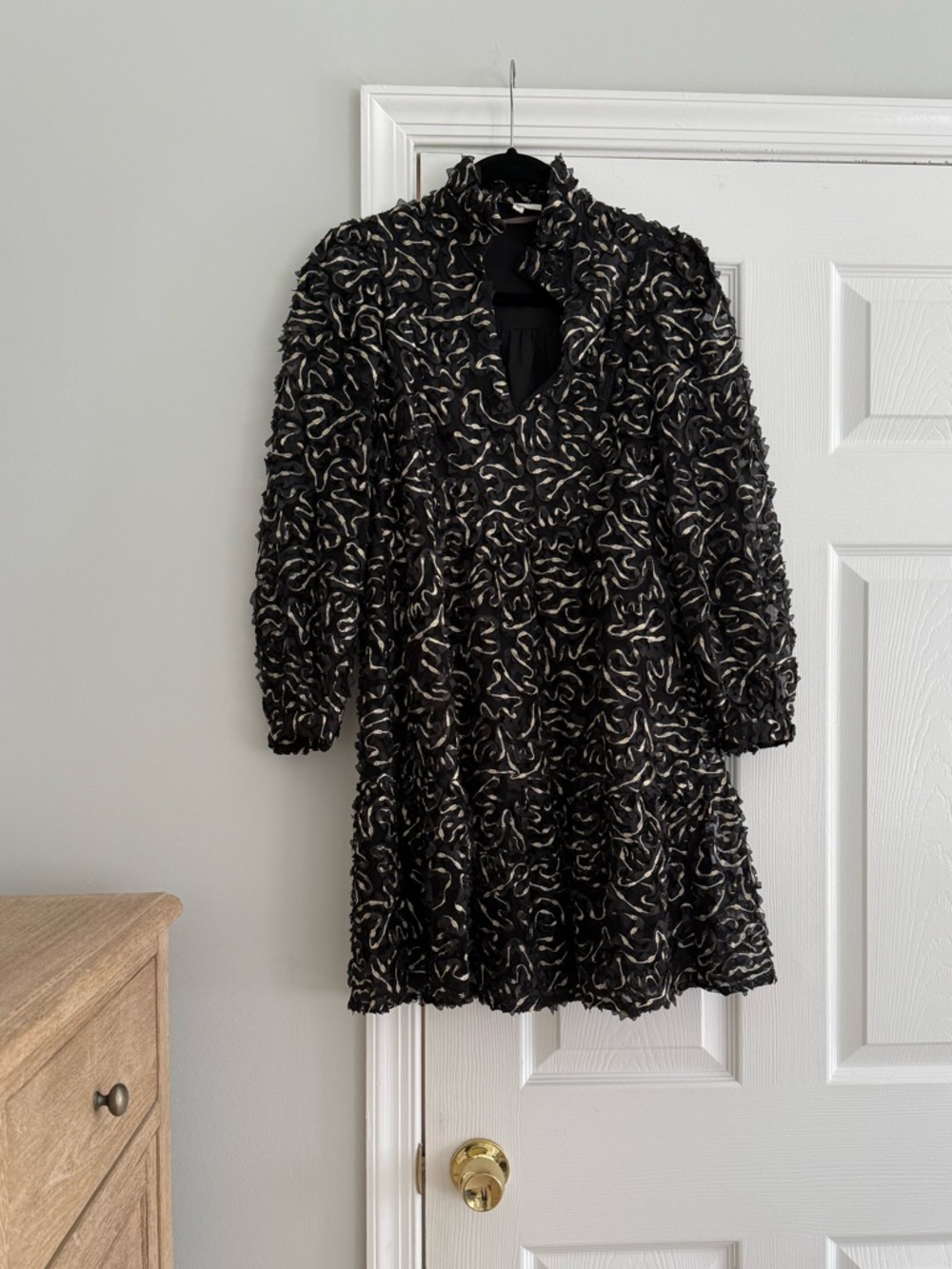 Tuckernuck Black Mini Dress with Textured Cream Accents